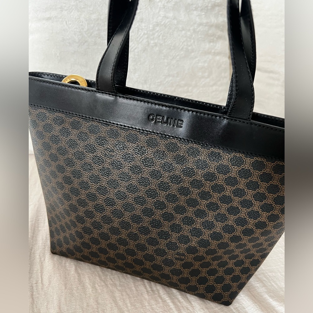 Celine Elegant Black and Brown Tote with Macadam print, leather trim & gold logo - Picture 5 of 13